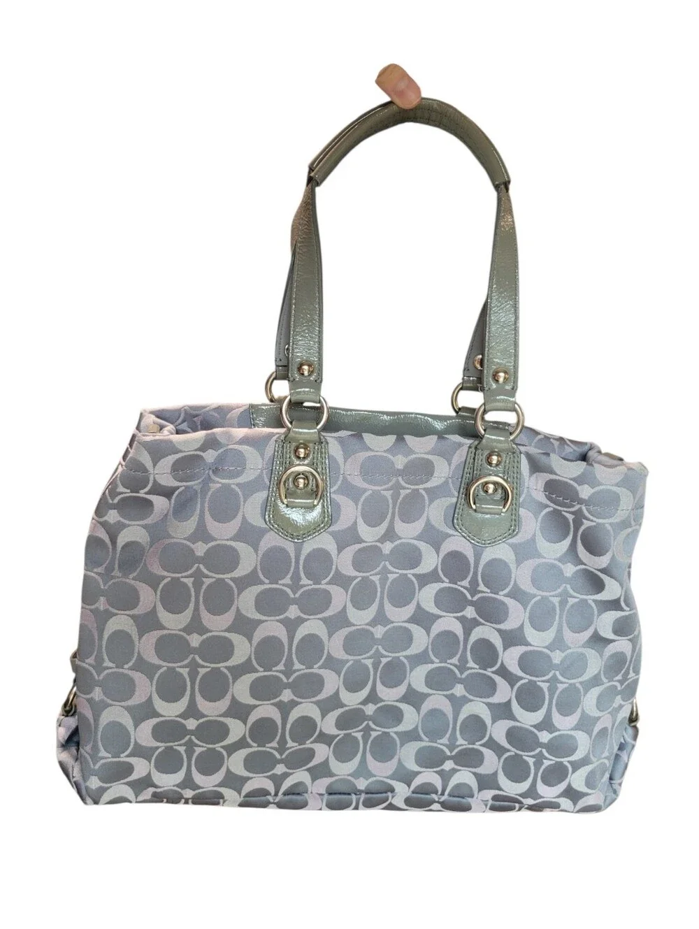 Coach Ashley Signature Sateen Carryall Tote Gray Pink Shoulder Bag F18450
